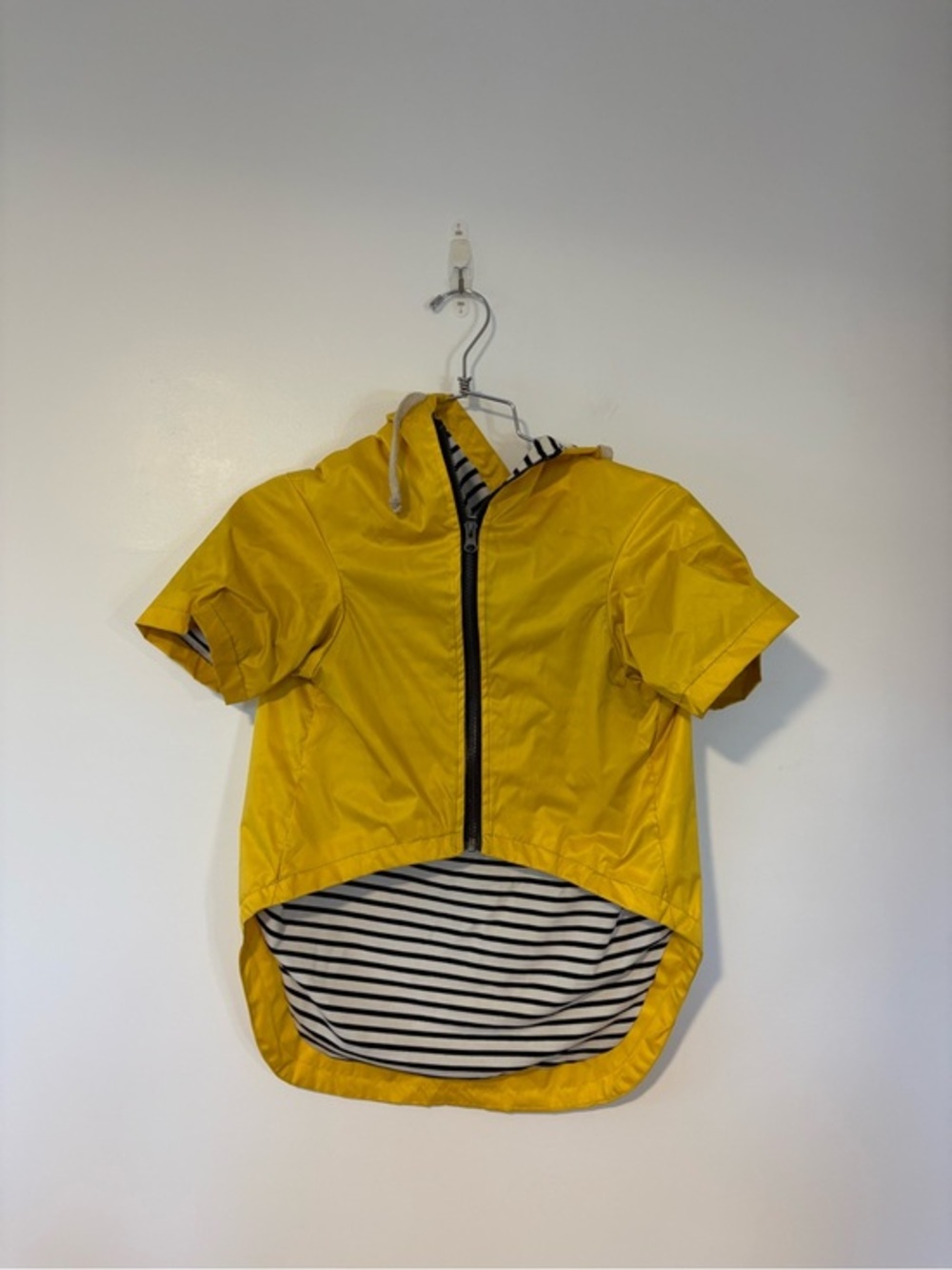 Dog Yellow Short-Sleeve Hooded Rain Jacket with Stripe Lining